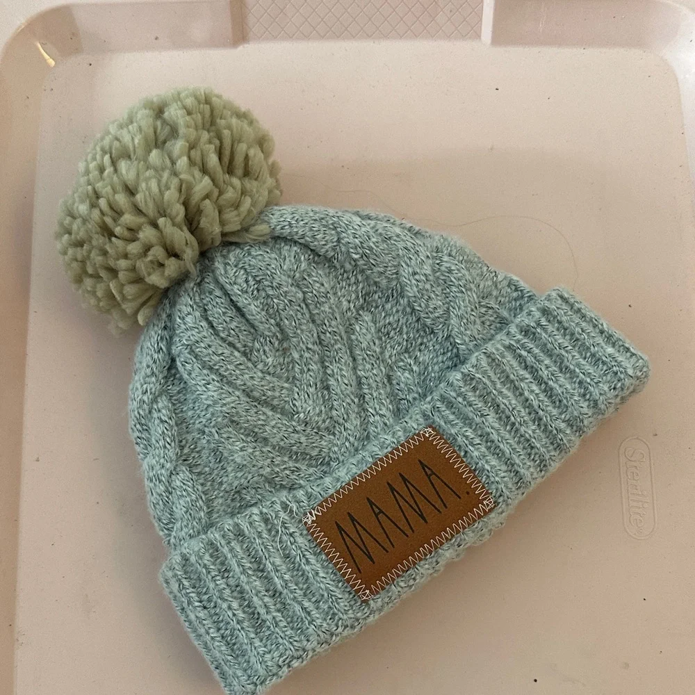 Rae Dunn Knit Fleece Lined Pom-Pom MAMA Beanie